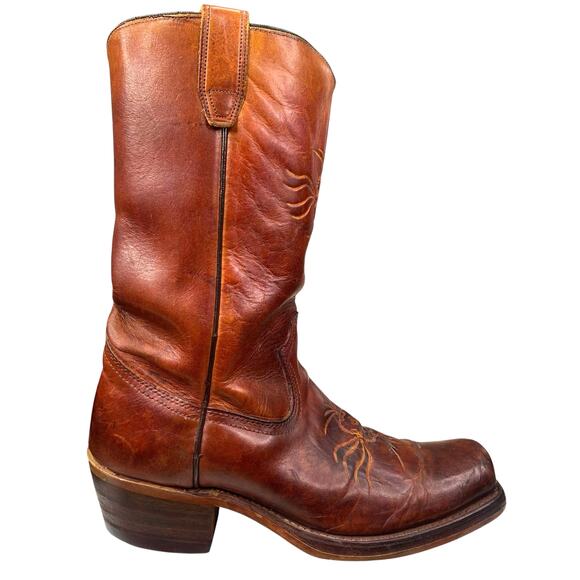 Vintage 70’s Sears Men’s Brown Leather Campus Style Cowboy Boots Size US 8 D - Picture 1 of 12